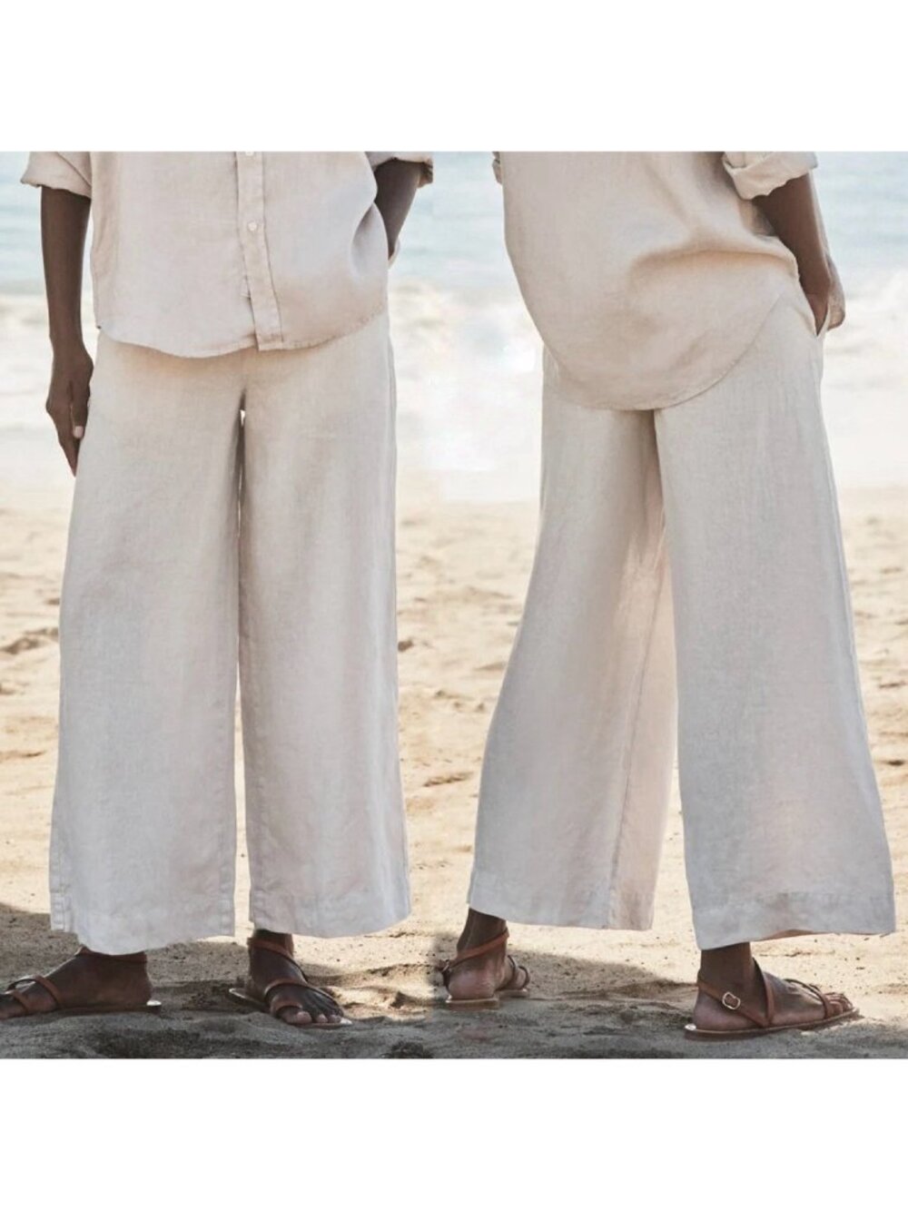 Frank & Eileen Maisie Pull-On Wide Leg Linen Pants Sand Beige Women’s Size Small